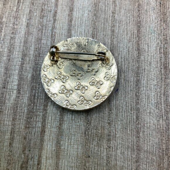 Cloisonne Vintage Enamel Iris Circle Gold Tone Brooch Pin - Picture 5 of 6